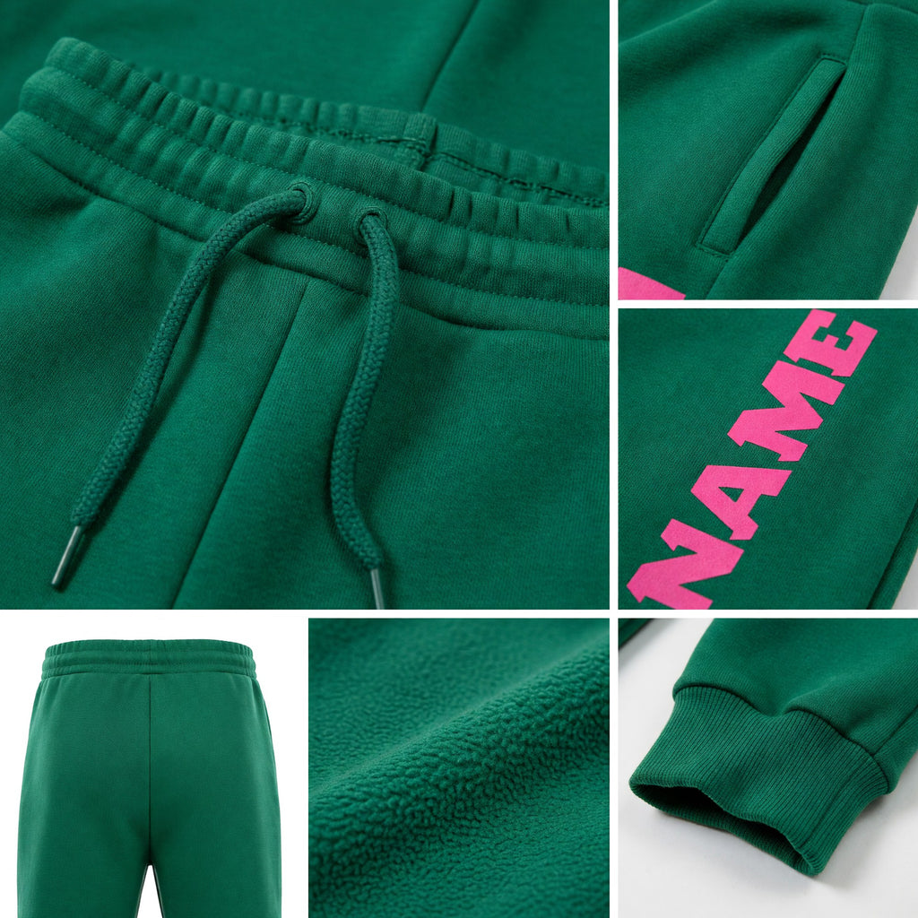 Custom Kelly Green Pink Fleece Jogger Sweatpants detail