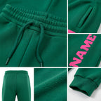 Custom Kelly Green Pink Fleece Jogger Sweatpants detail