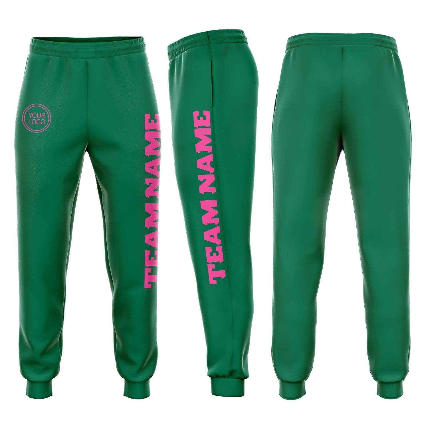 Custom Kelly Green Pink Fleece Jogger Sweatpants photo 1