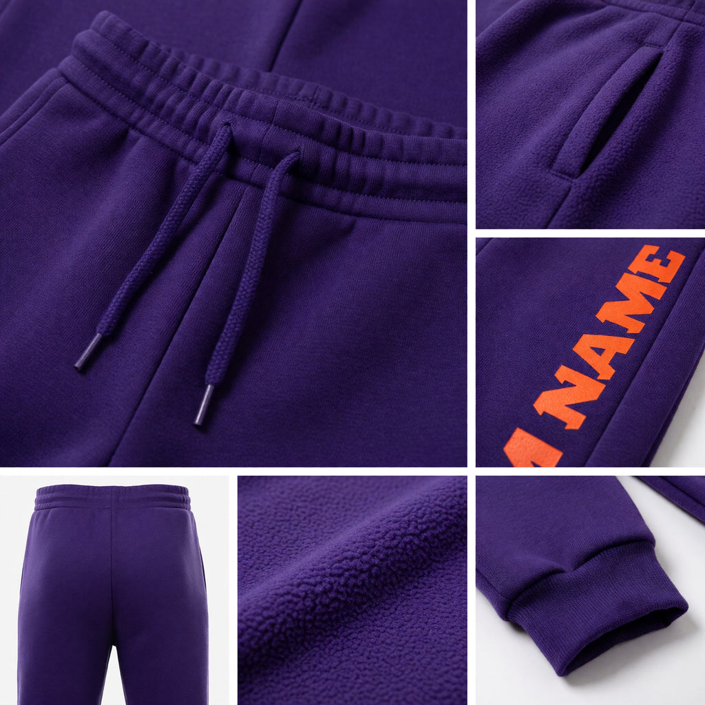 Custom Purple Orange Fleece Jogger Sweatpants detail
