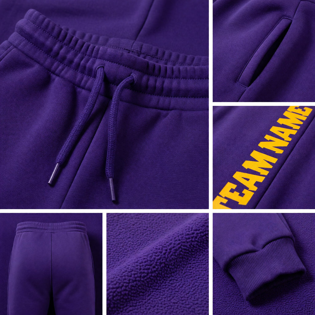 Custom Purple Gold Fleece Jogger Sweatpants detail