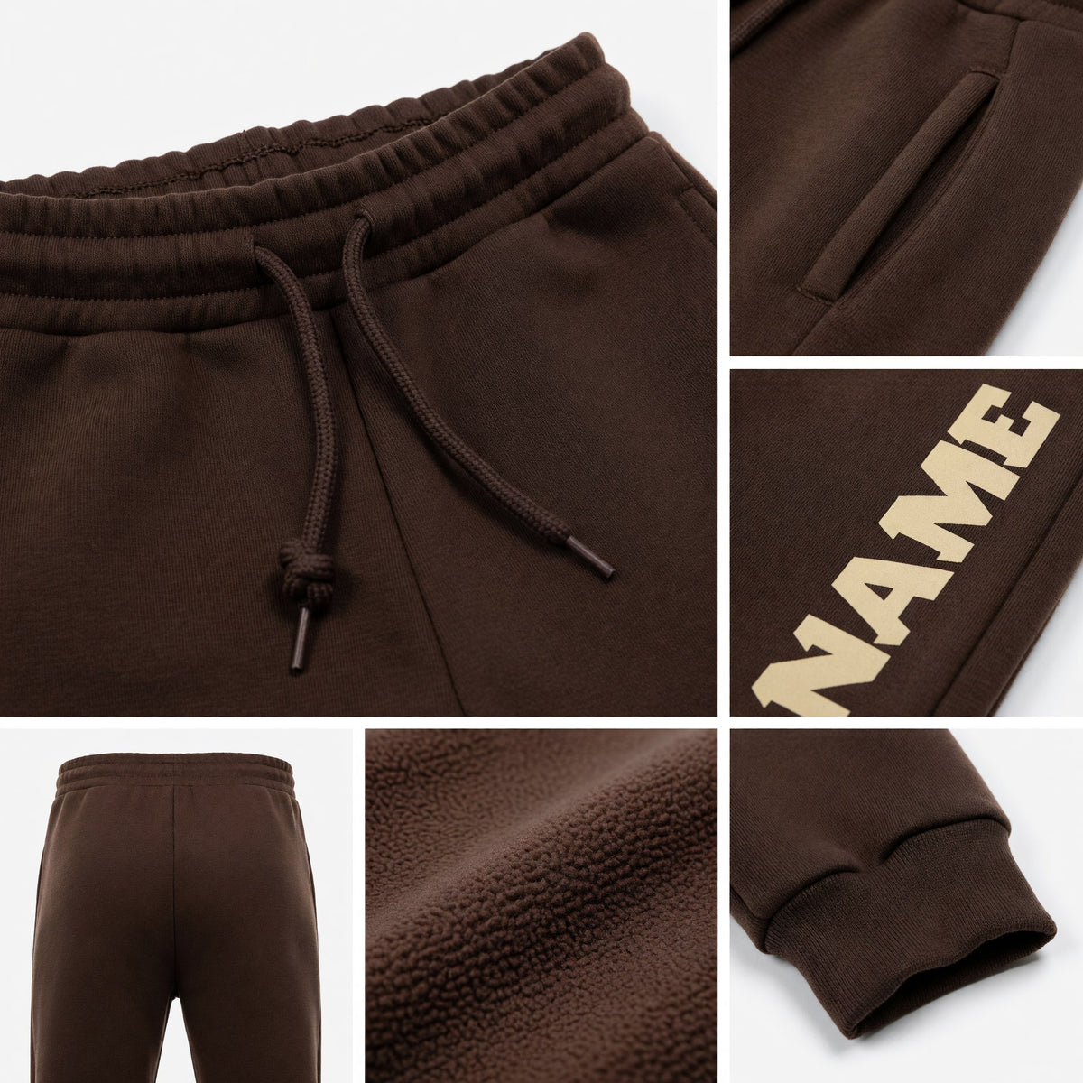 Custom Brown Cream Fleece Jogger Sweatpants detail