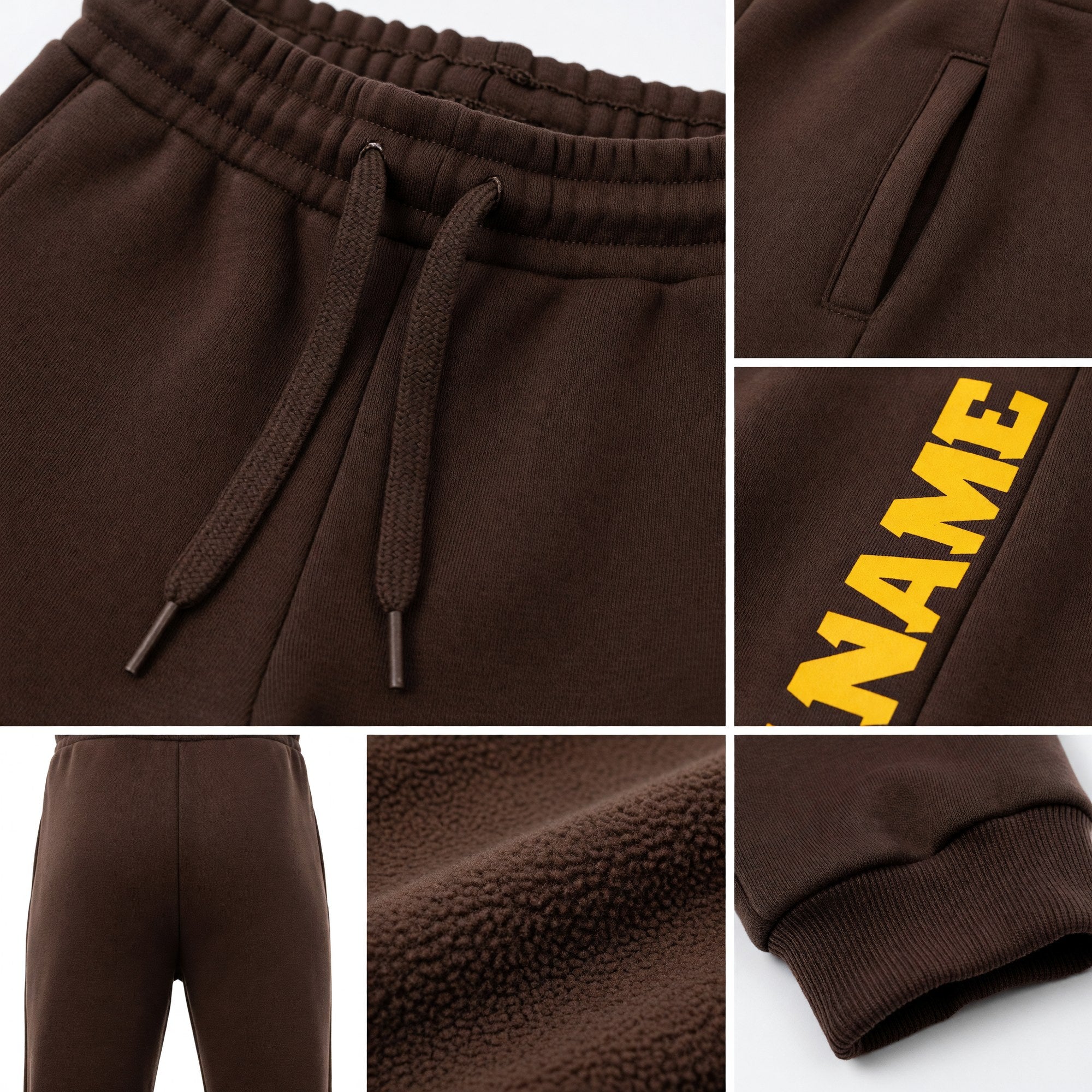 Custom Brown Gold Fleece Jogger Sweatpants detail