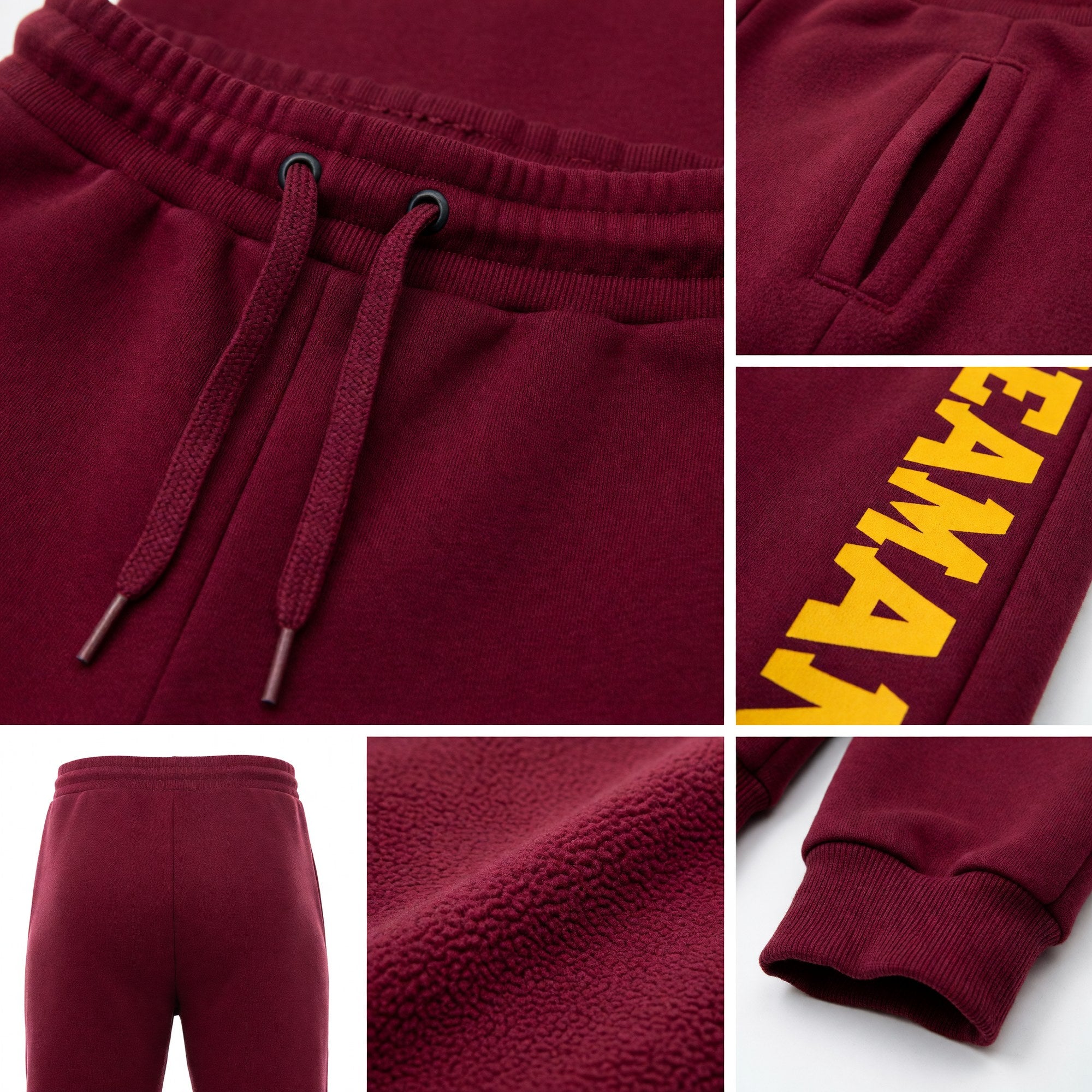 Custom Crimson Gold Fleece Jogger Sweatpants detail