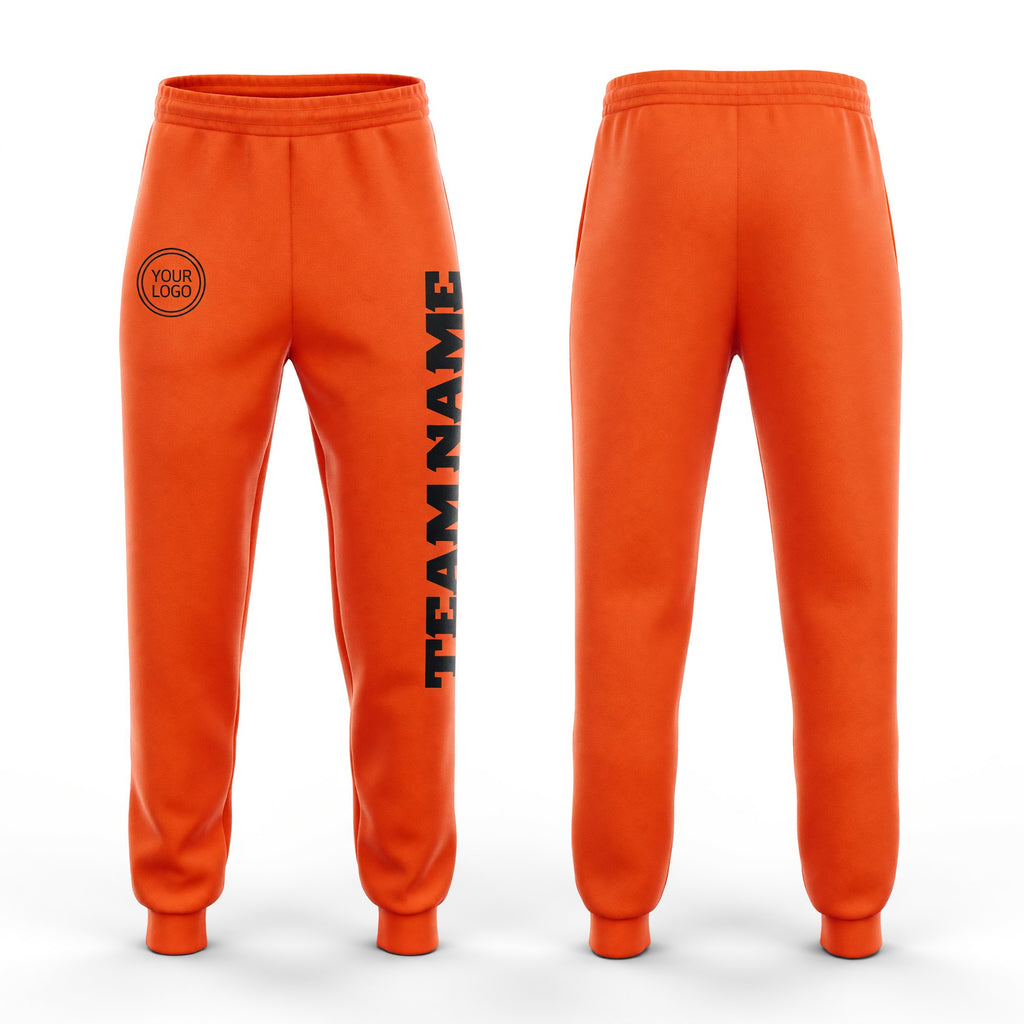 Custom Orange Black Fleece Jogger Sweatpants