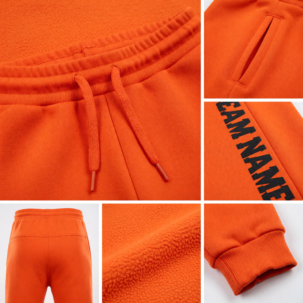 Custom Orange Black Fleece Jogger Sweatpants detail