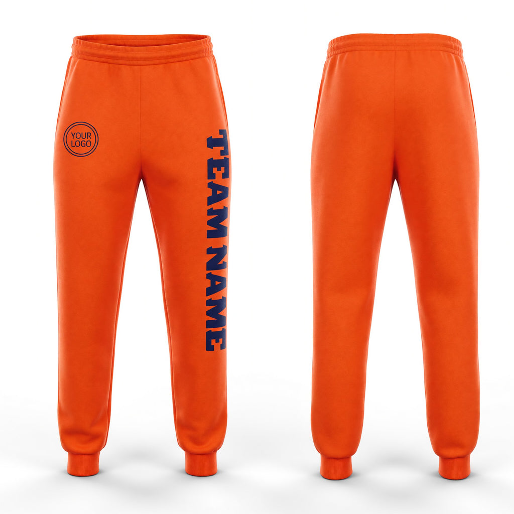 Custom Orange Navy Fleece Jogger Sweatpants
