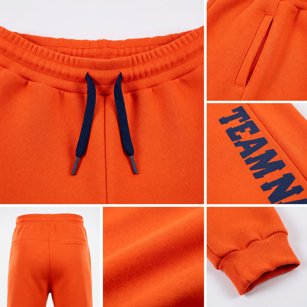 Custom Orange Navy Fleece Jogger Sweatpants detail