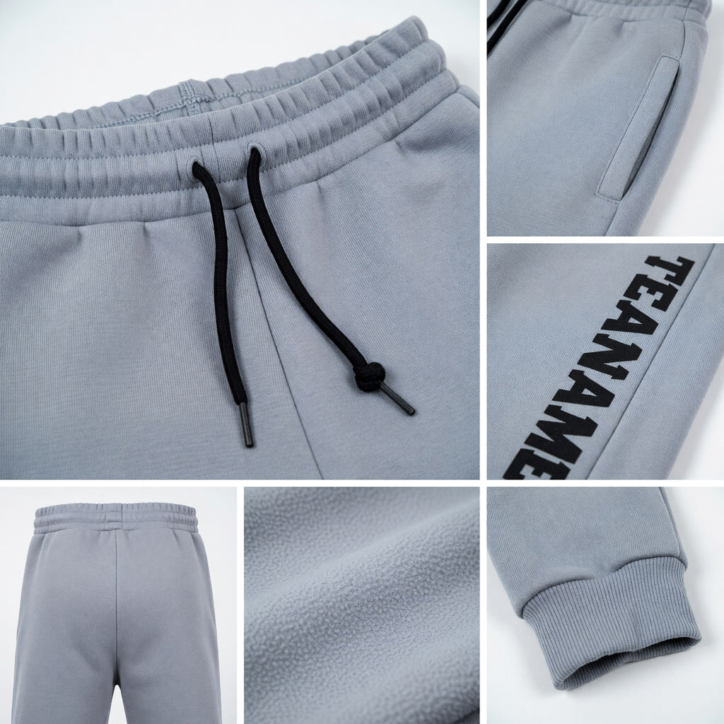 Custom Gray Black Fleece Jogger Sweatpants detail