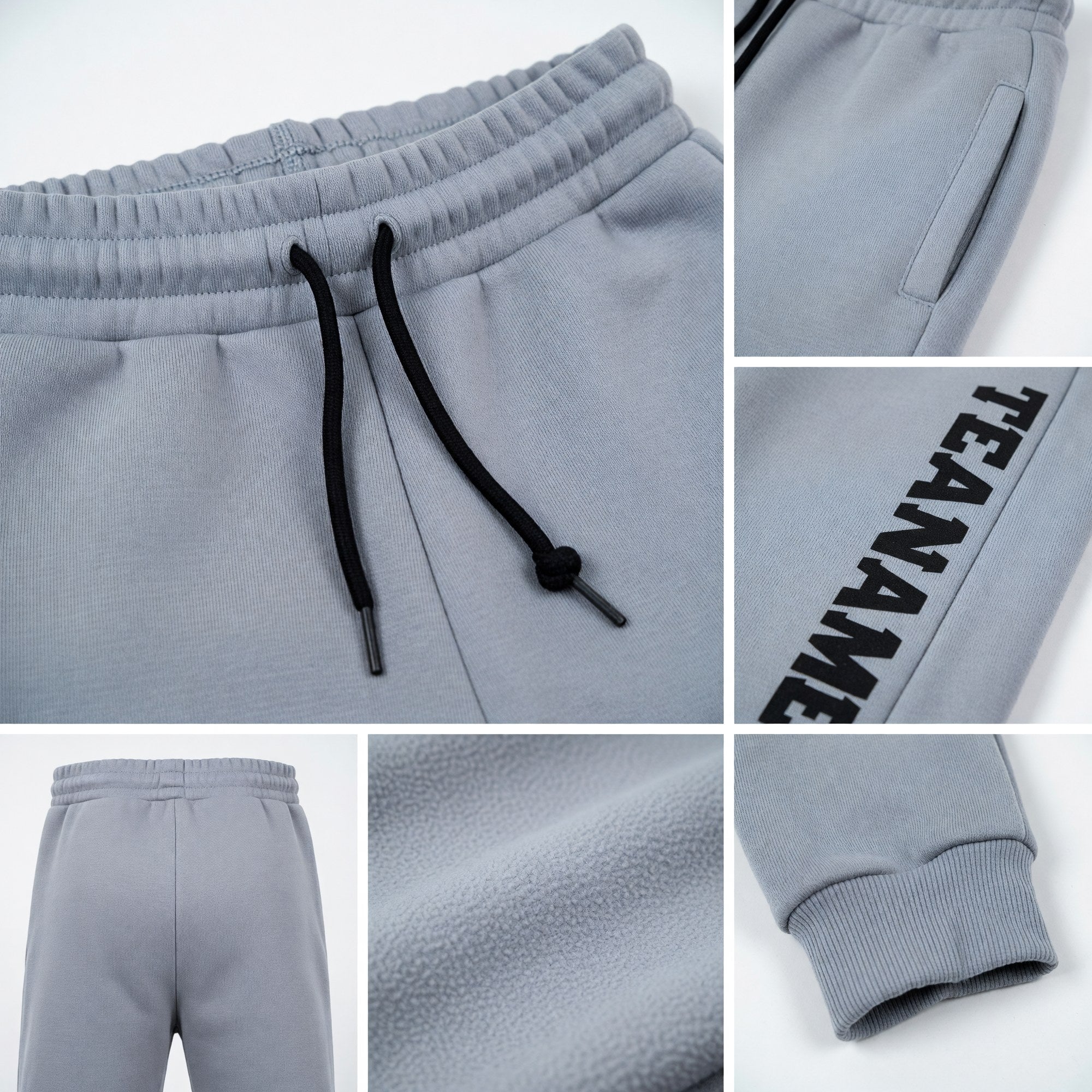 Custom Gray Black Fleece Jogger Sweatpants detail