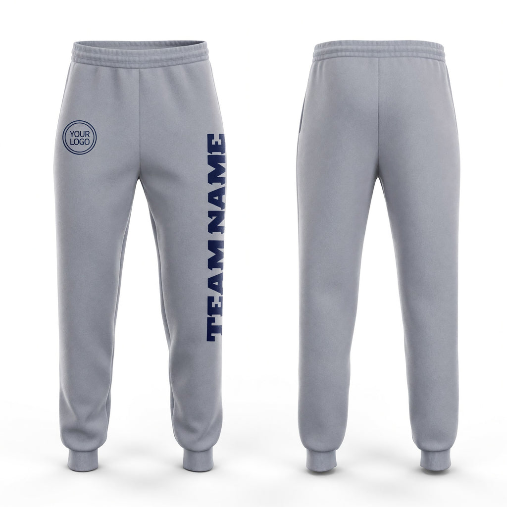 Custom Gray Navy Fleece Jogger Sweatpants