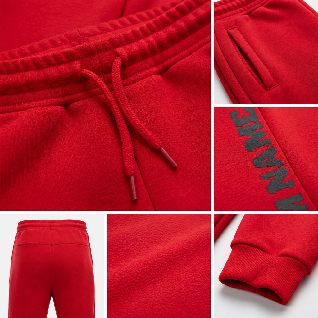 Custom Red Black Fleece Jogger Sweatpants detail