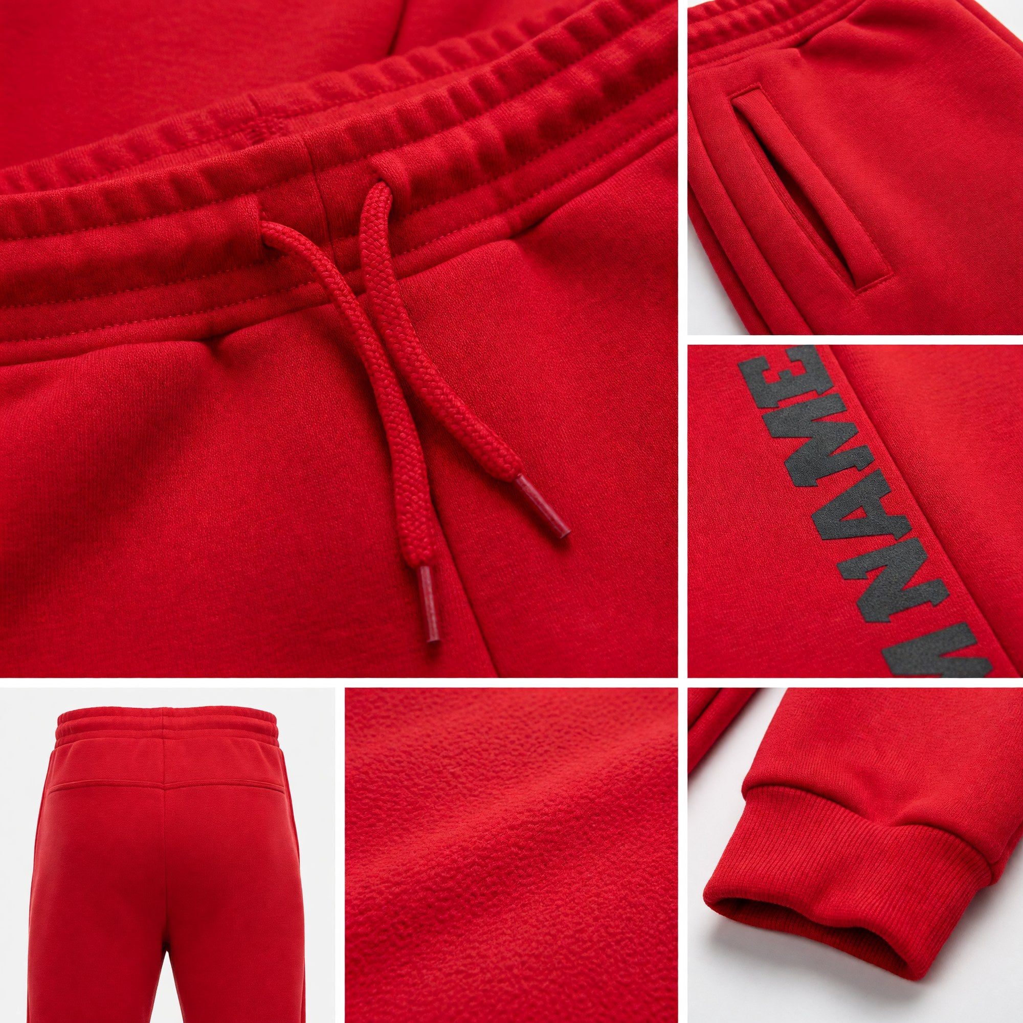 Custom Red Black Fleece Jogger Sweatpants detail