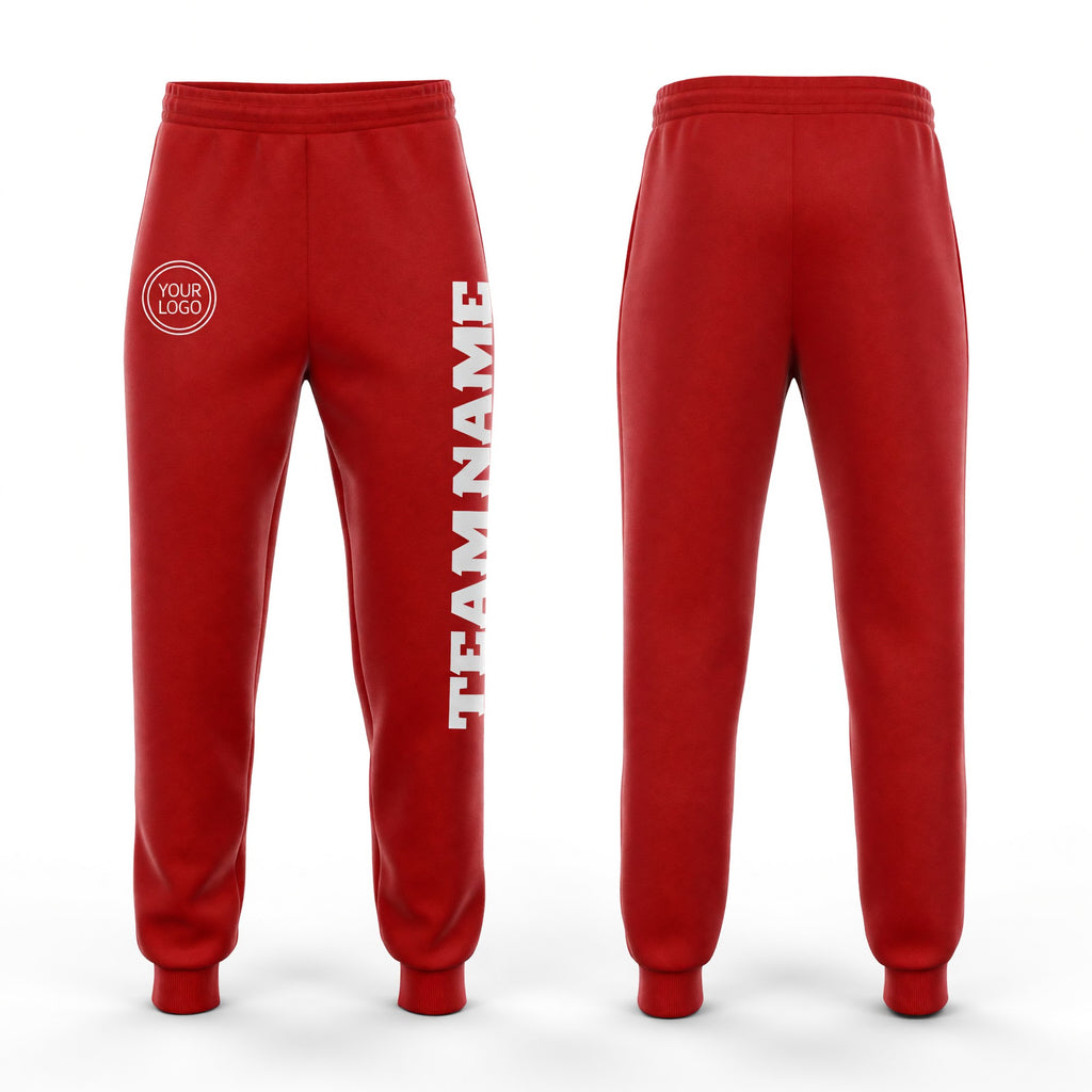 Custom Red White Fleece Jogger Sweatpants