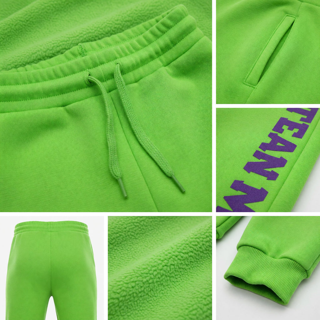 Custom Neon Green Purple Fleece Jogger Sweatpants detail