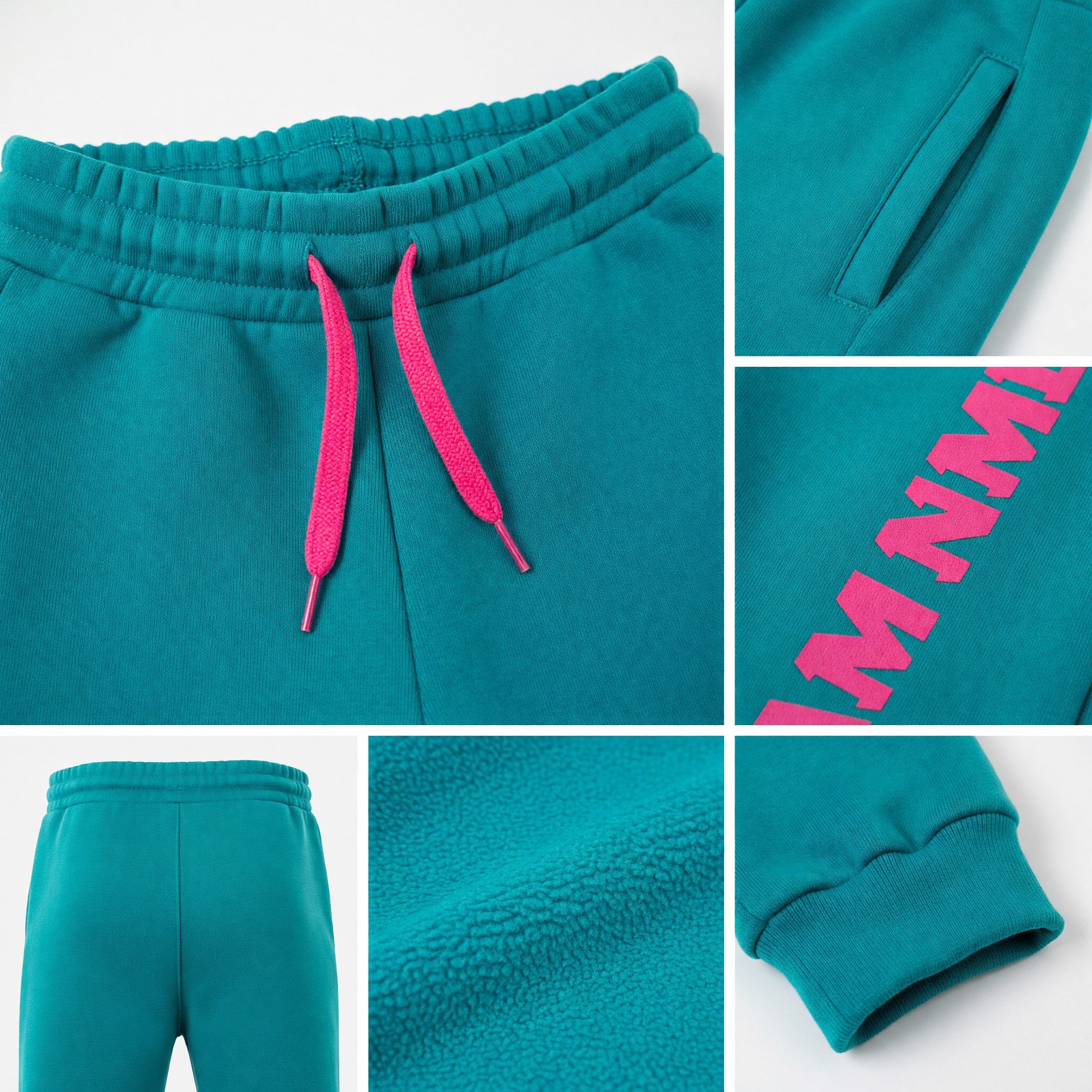Custom Aqua Pink Fleece Jogger Sweatpants detail