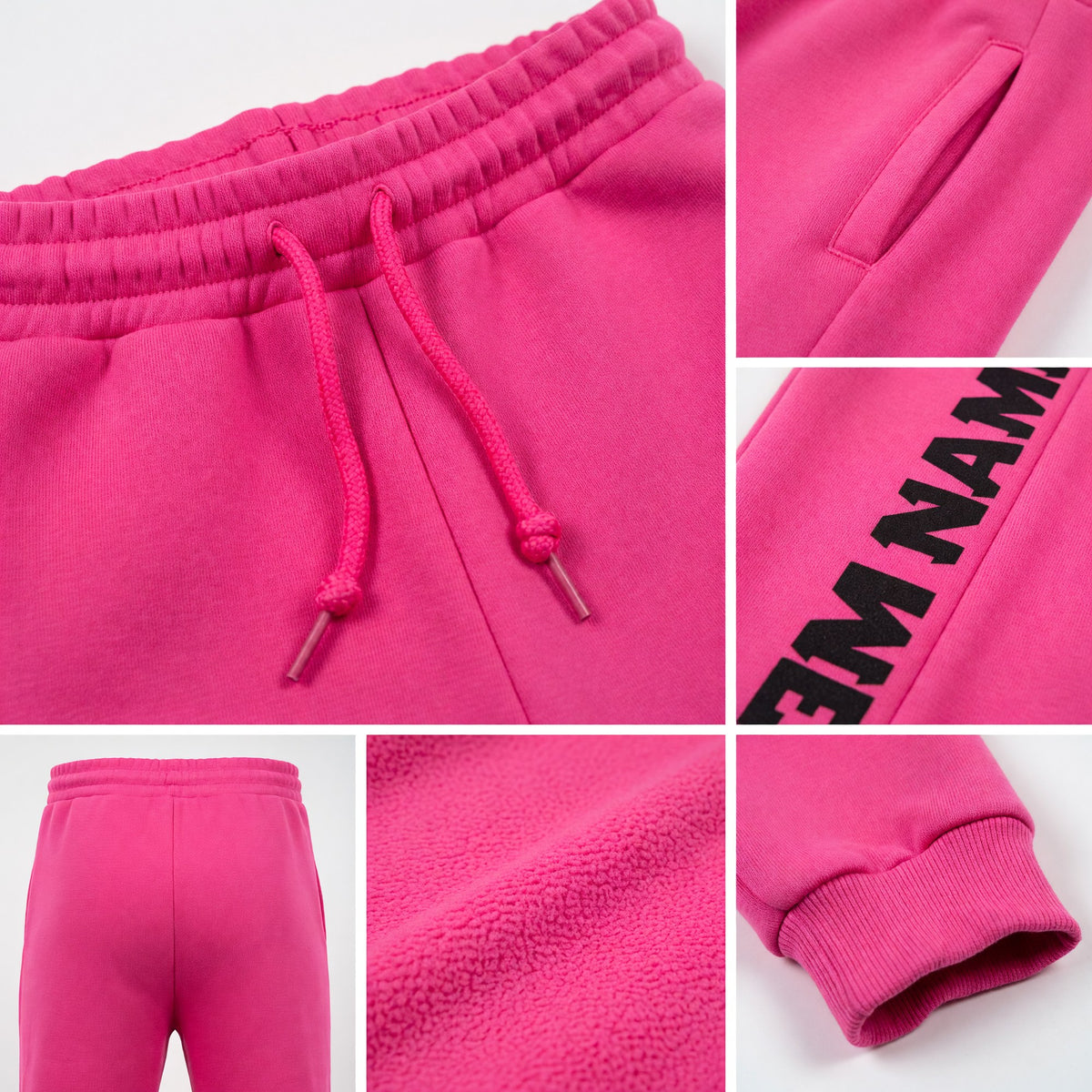 Custom Pink Black Fleece Jogger Sweatpants detail