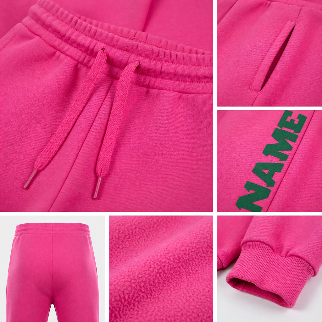 Custom Pink Kelly Green Fleece Jogger Sweatpants detail