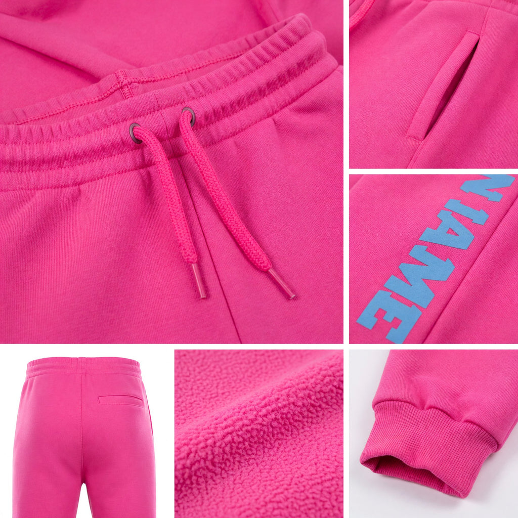 Custom Pink Light Blue Fleece Jogger Sweatpants detail