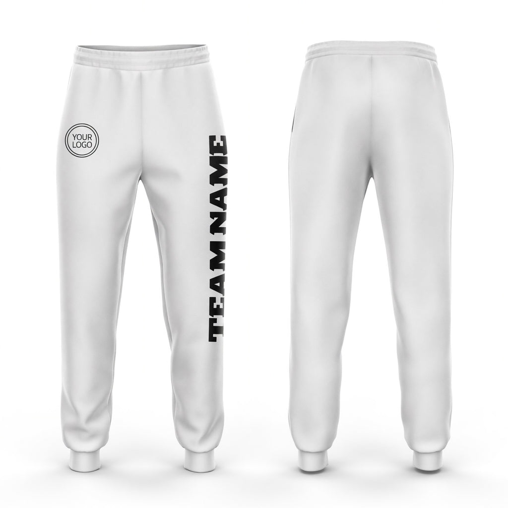 Custom White Black Fleece Jogger Sweatpants
