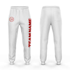 Custom White Red Fleece Jogger Sweatpants