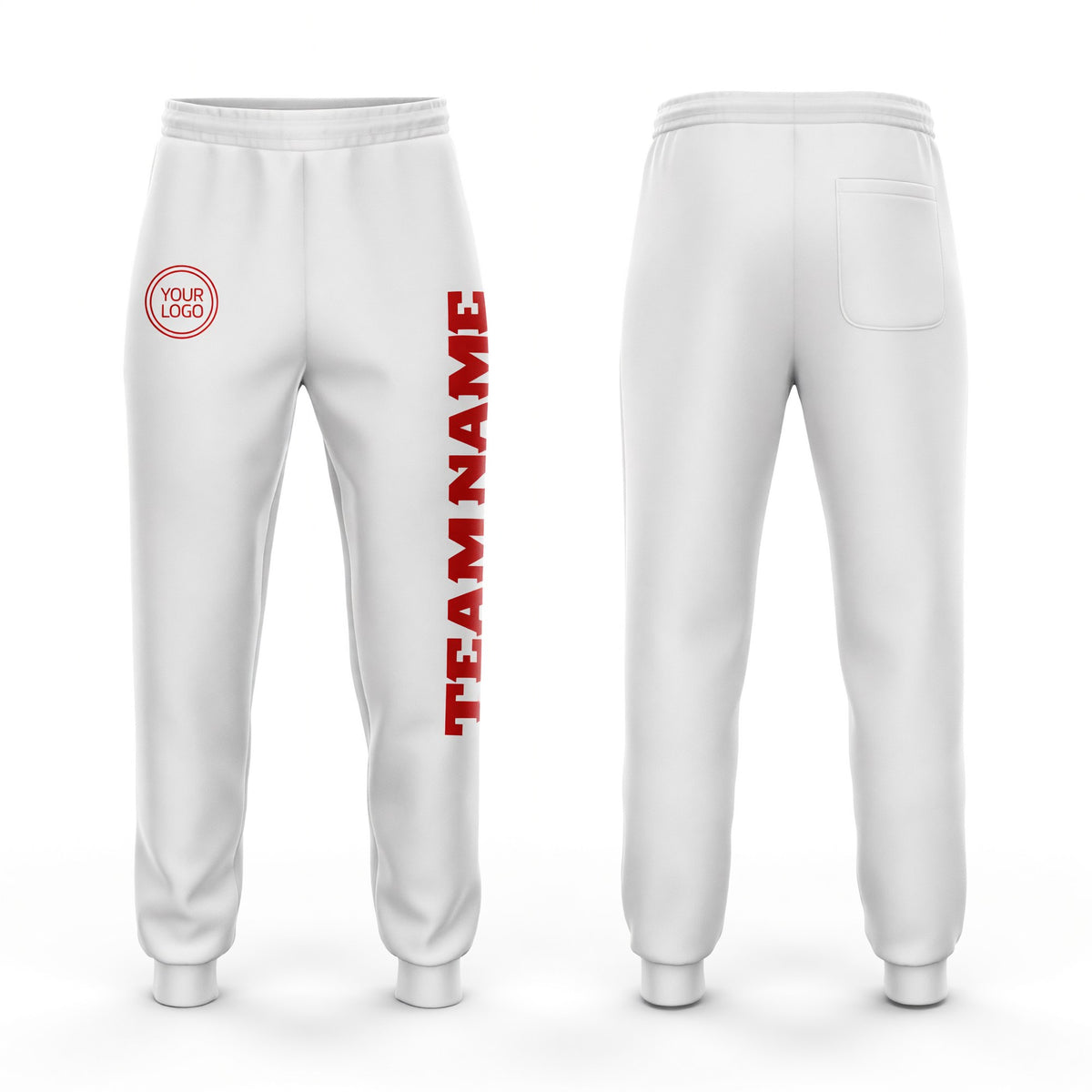 Custom White Red Fleece Jogger Sweatpants
