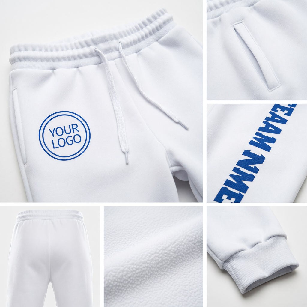 Custom White Royal Fleece Jogger Sweatpants detail