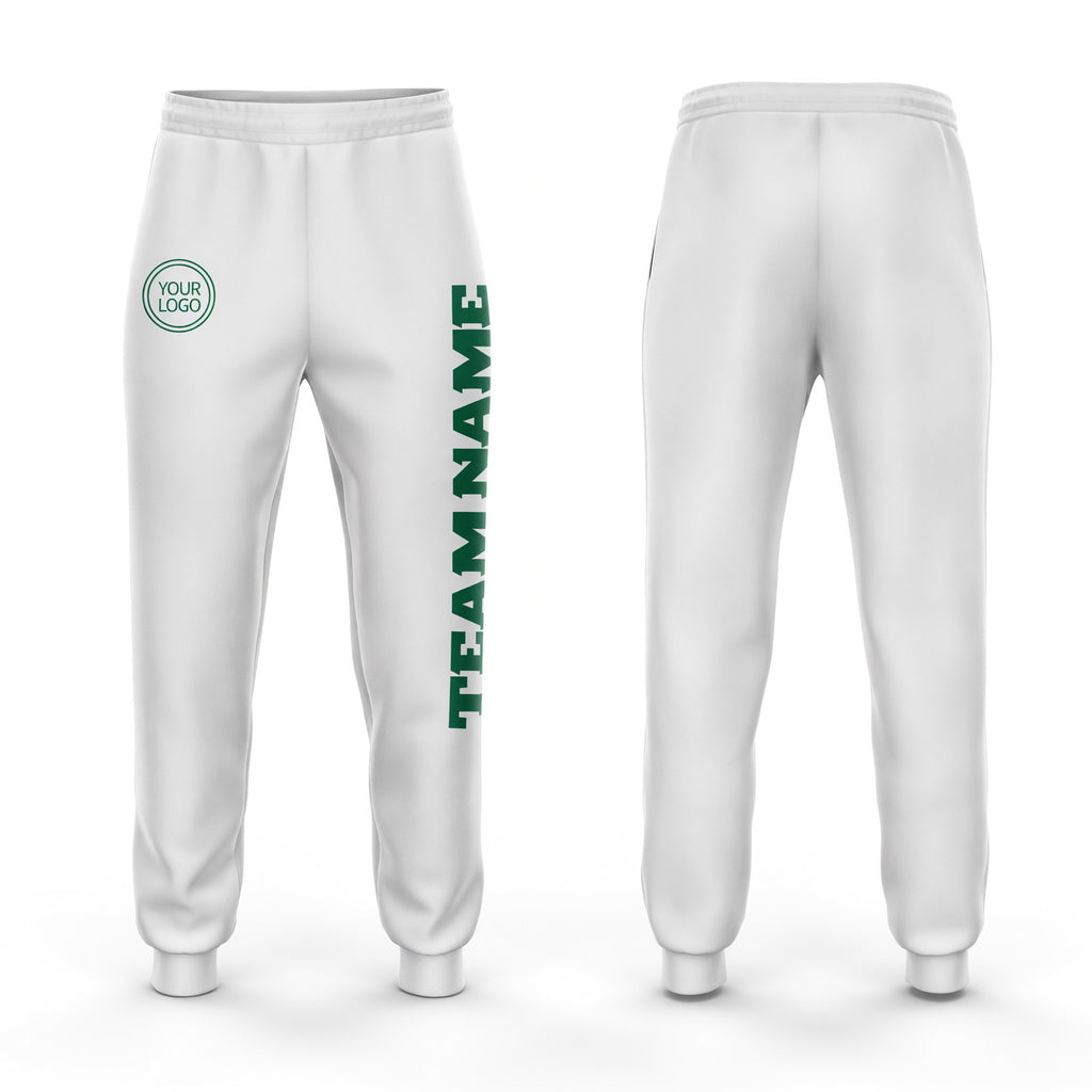 Custom White Kelly Green Fleece Jogger Sweatpants