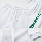 Custom White Kelly Green Fleece Jogger Sweatpants detail