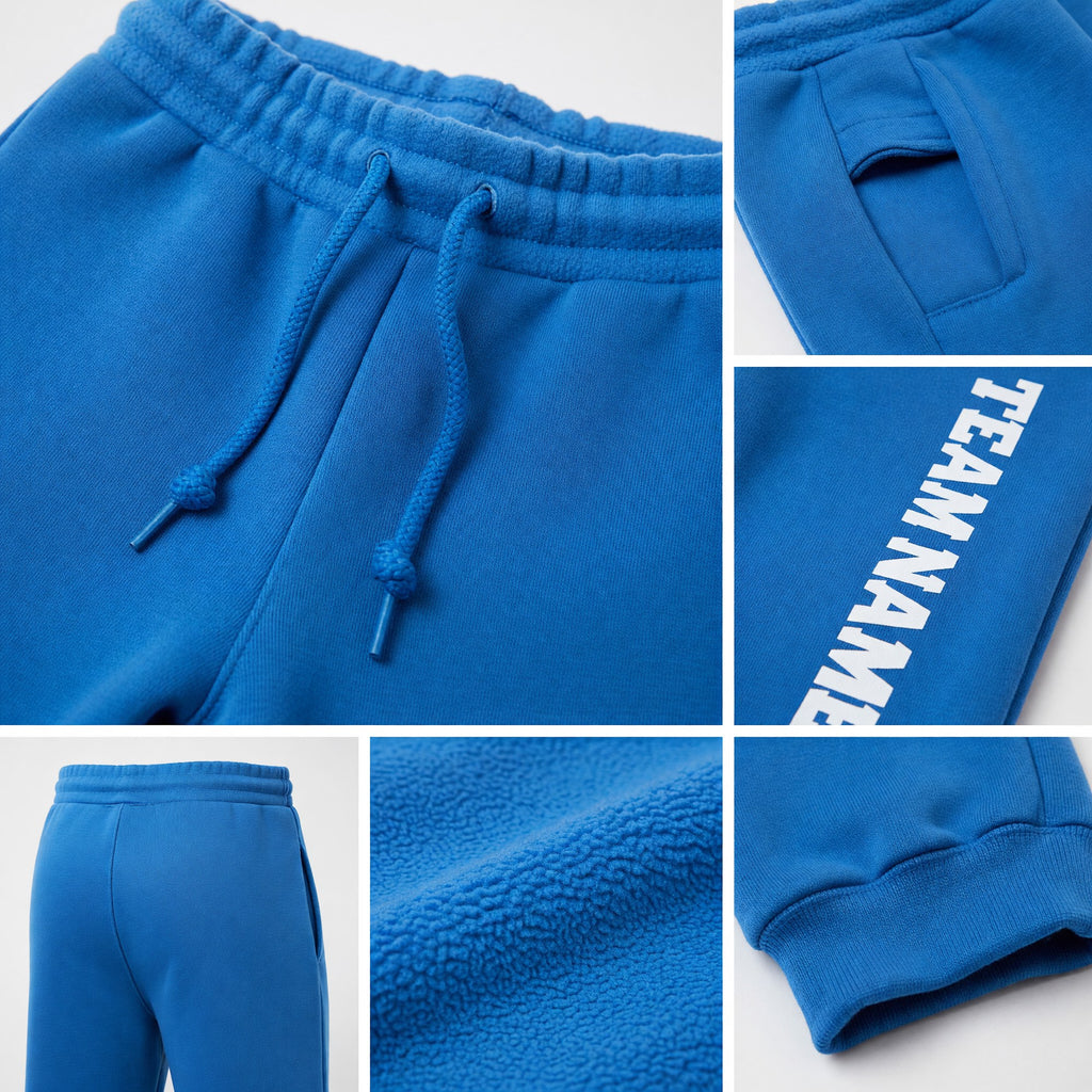 Custom Powder Blue White Fleece Jogger Sweatpants detail