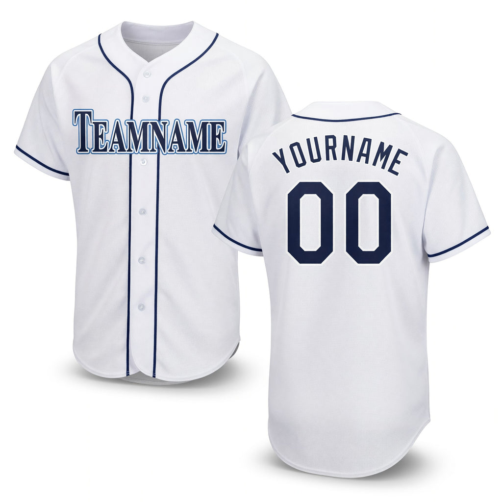 Custom White Navy-Powder Blue Baseball Jersey