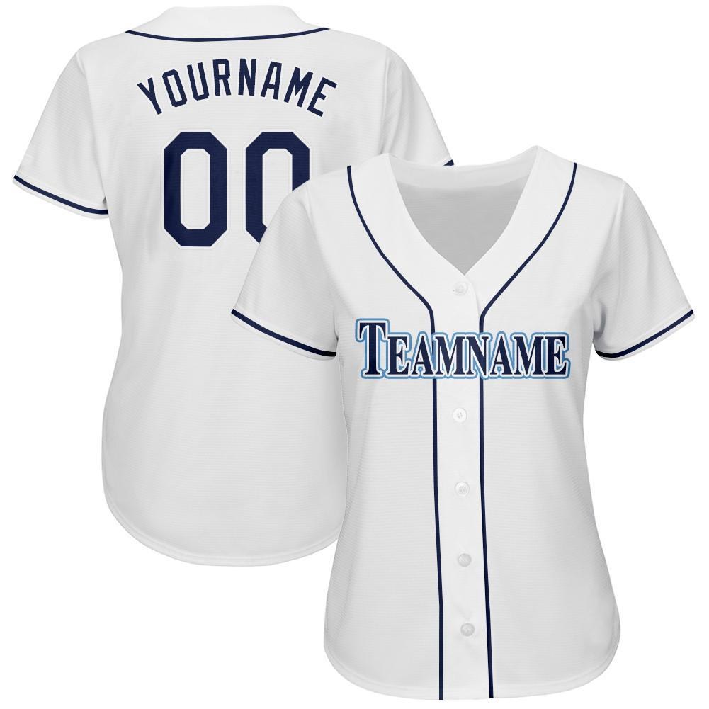 Custom White Navy-Powder Blue Baseball Jersey photo 2