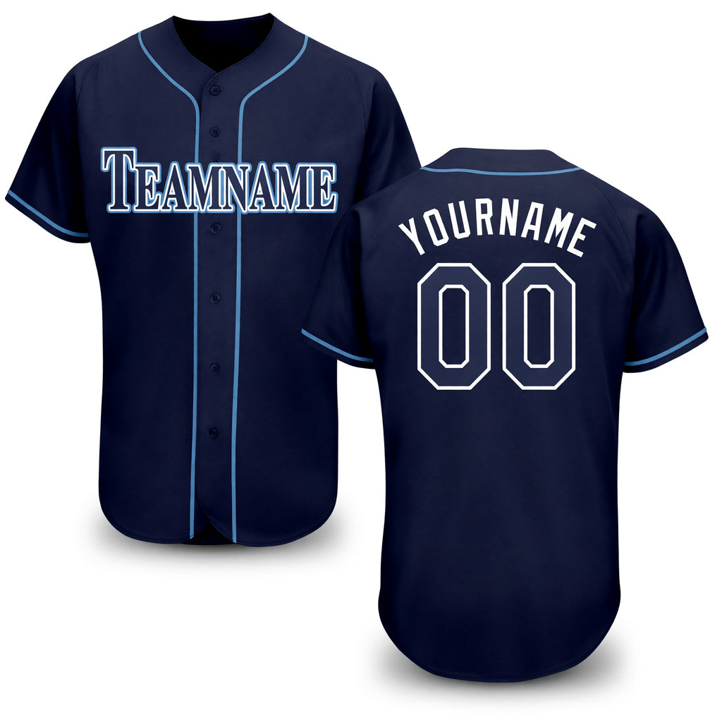 Custom Navy White-Powder Blue Baseball Jersey