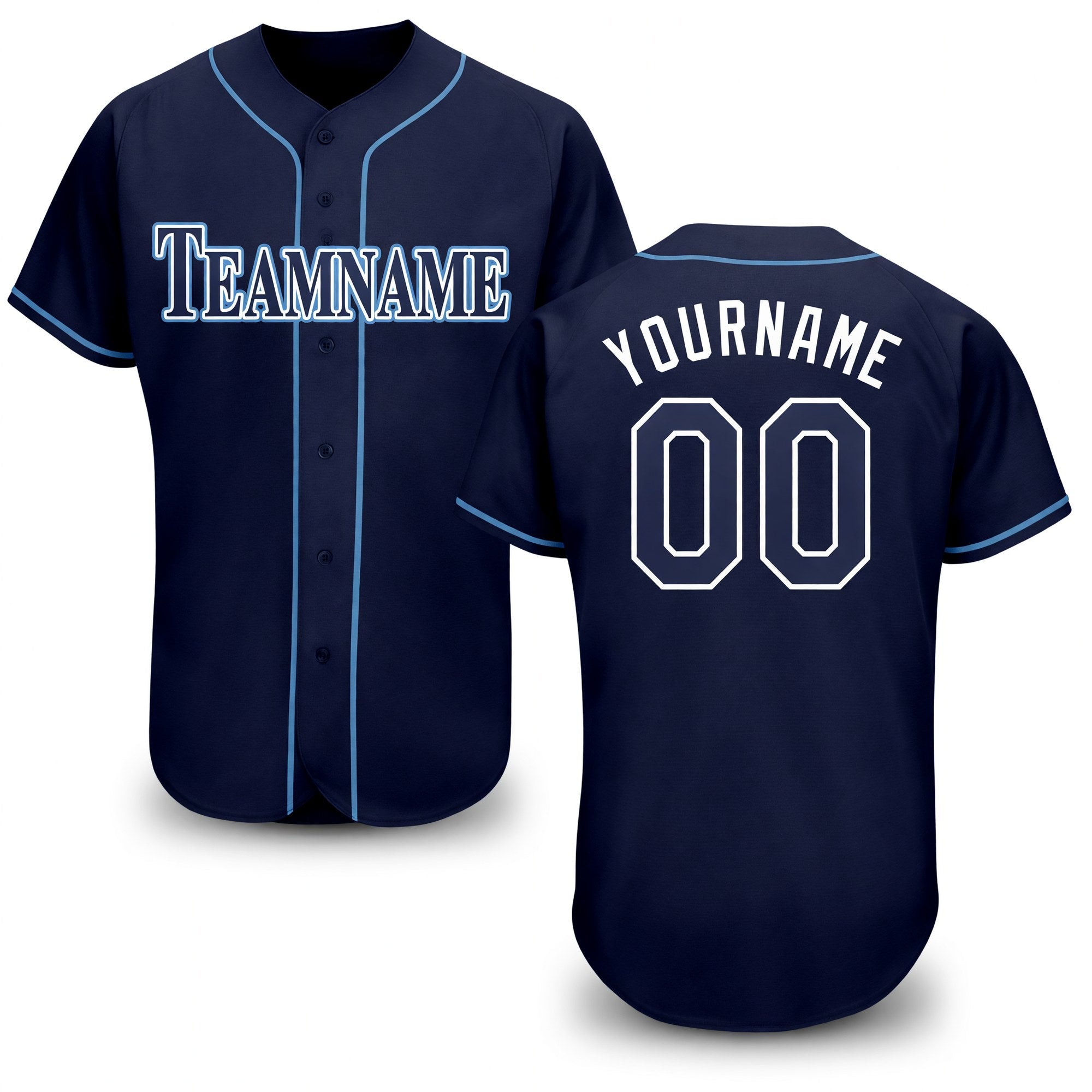 Custom Navy White-Powder Blue Baseball Jersey