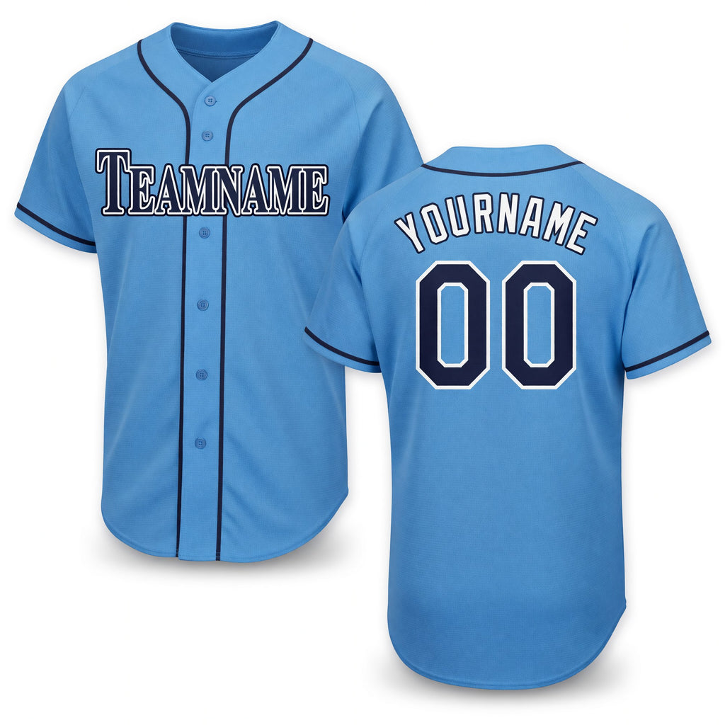 Custom Powder Blue Navy-White Baseball Jersey