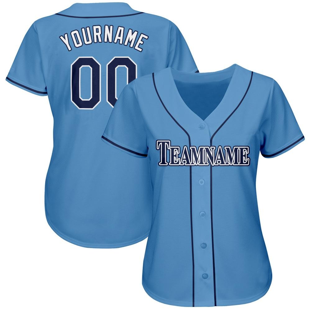 Custom Powder Blue Navy-White Baseball Jersey photo 2