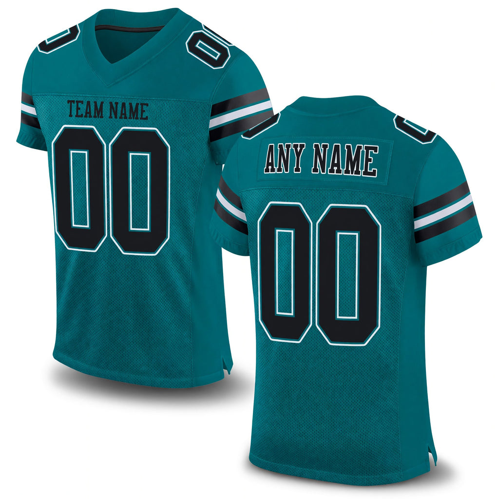 Custom Teal Black-White Mesh Authentic Football Jersey