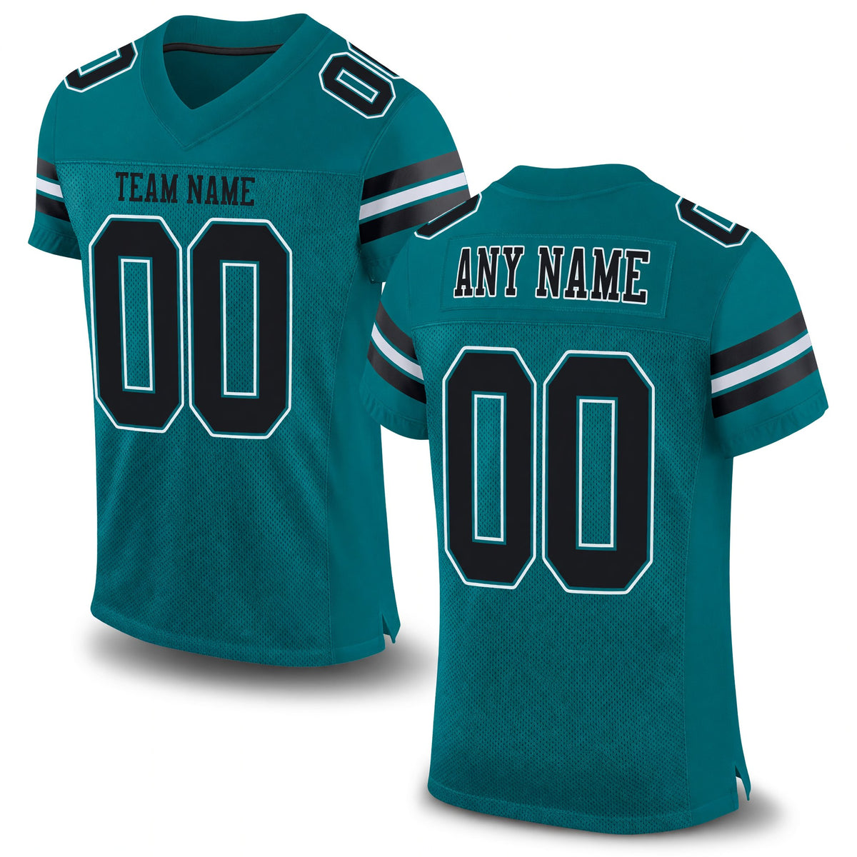 Custom Teal Black-White Mesh Authentic Football Jersey