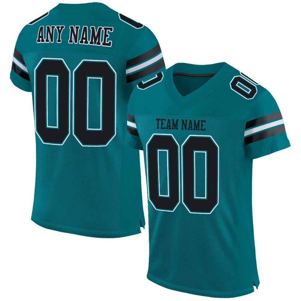 Custom Teal Black-White Mesh Authentic Football Jersey photo 1