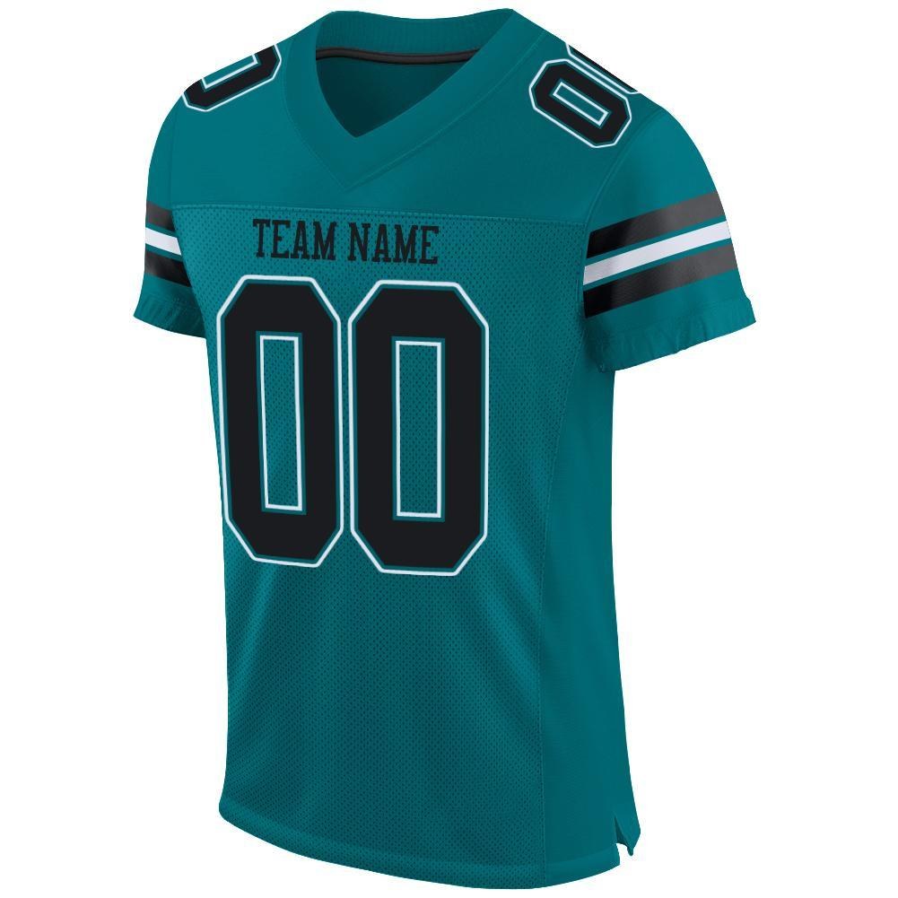 Custom Teal Black-White Mesh Authentic Football Jersey photo 3