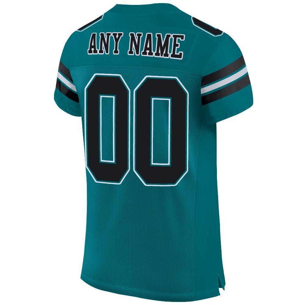 Custom Teal Black-White Mesh Authentic Football Jersey photo 4