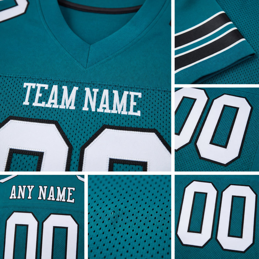 Custom Teal White-Black Mesh Authentic Football Jersey detail