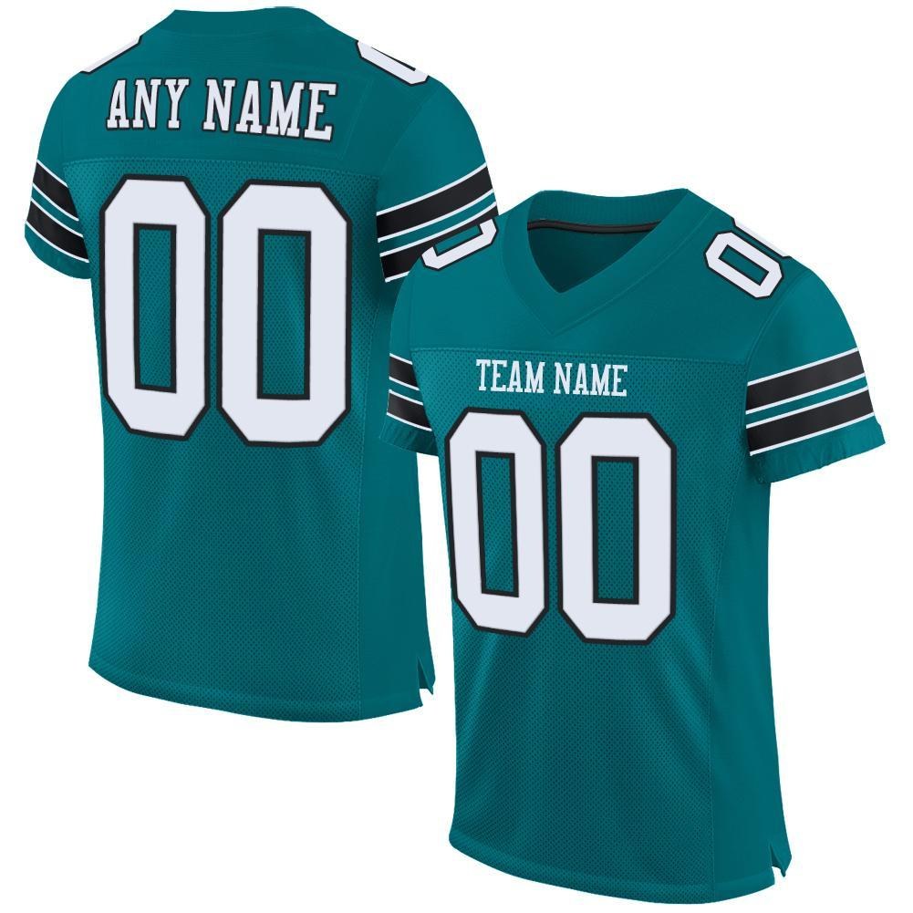 Custom Teal White-Black Mesh Authentic Football Jersey photo 1
