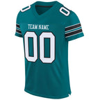 Custom Teal White-Black Mesh Authentic Football Jersey photo 2
