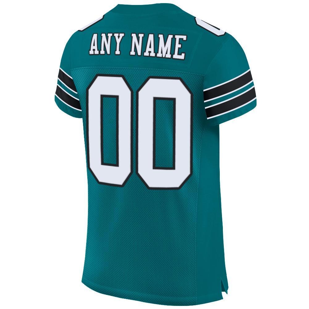 Custom Teal White-Black Mesh Authentic Football Jersey photo 3