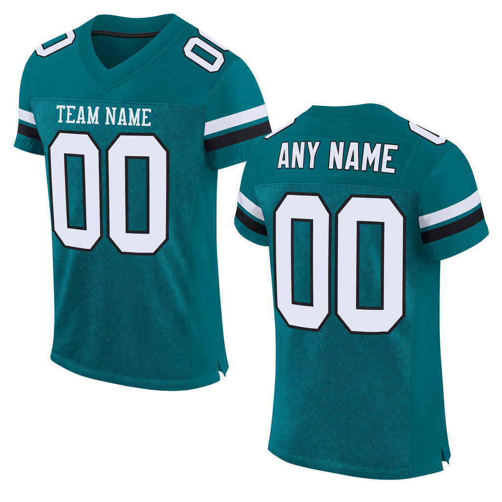 Custom Teal White-Black Mesh Authentic Football Jersey