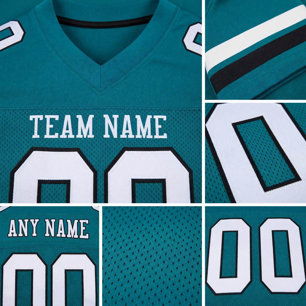 Custom Teal White-Black Mesh Authentic Football Jersey detail