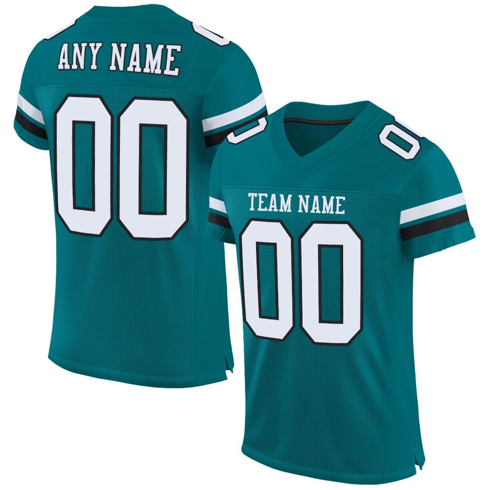 Custom Teal White-Black Mesh Authentic Football Jersey photo 1
