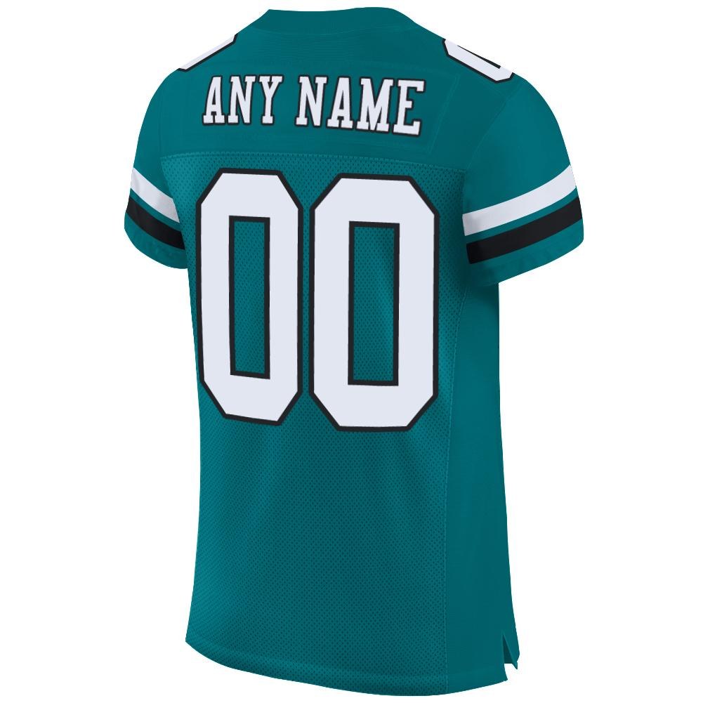 Custom Teal White-Black Mesh Authentic Football Jersey photo 3
