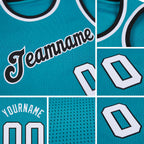 Custom Teal White-Black Round Neck Rib-Knit Basketball Jersey detail